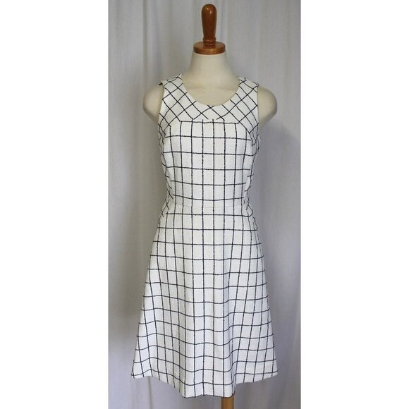 J.Crew Dresses & Skirts - J CREW SLEEVELESS A LINE DRESS IN WINDOWPANE TWEED NAVY IVORY 00 NEW F0702 $138